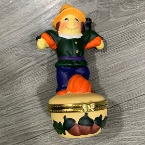 Vintage Scarecrow‎ Fall Harvest Ceramic Trinket Box